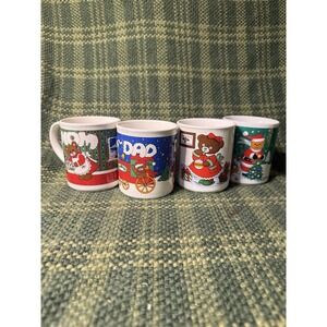 Vintage Set Of 4 1980s Teddy Bear Mom & Dad Christmas Coffee Mug - ALCO Romania